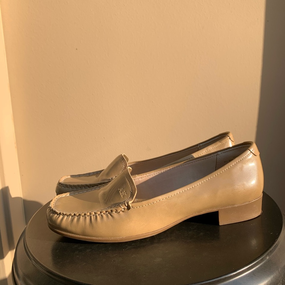 Anne Klein taupe patent-leather loafers